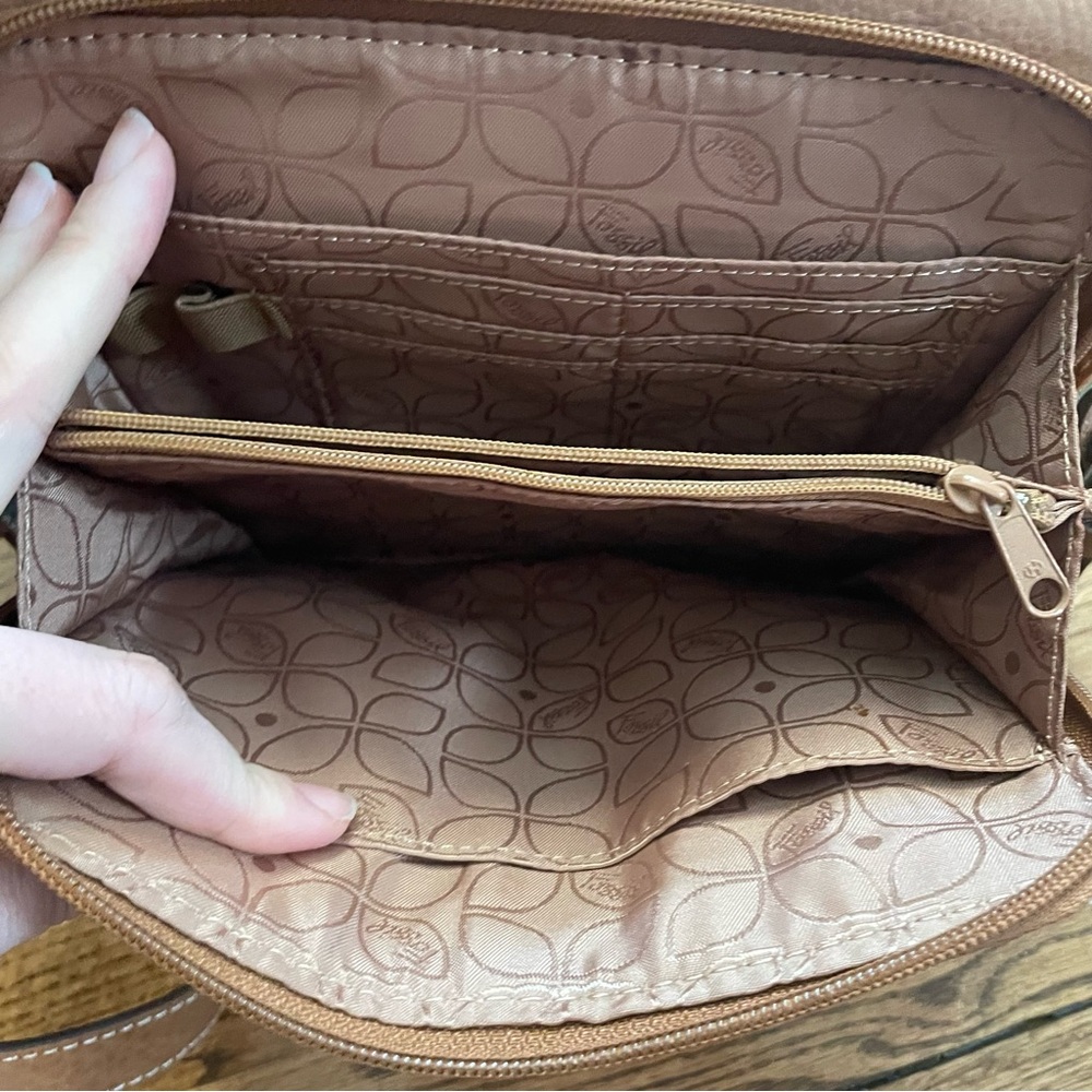 Fossil Patchwork Rainbow Stripe Leather Crossbody… - image 7